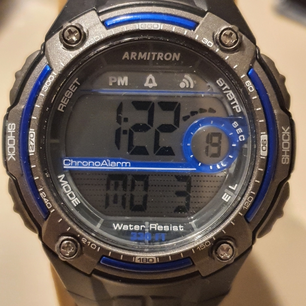 10/$20 Armitron Pro Sport Blue/Grey Digital Alarm Chrono Men's Watch